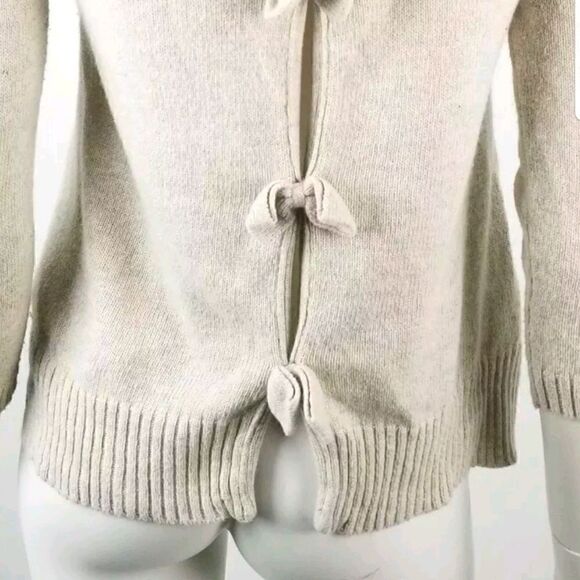 Zara Knit Beige 3/4 Sleeve Bow Back Angora Blend Sweater Womens Size Medium  - Picture 7 of 8